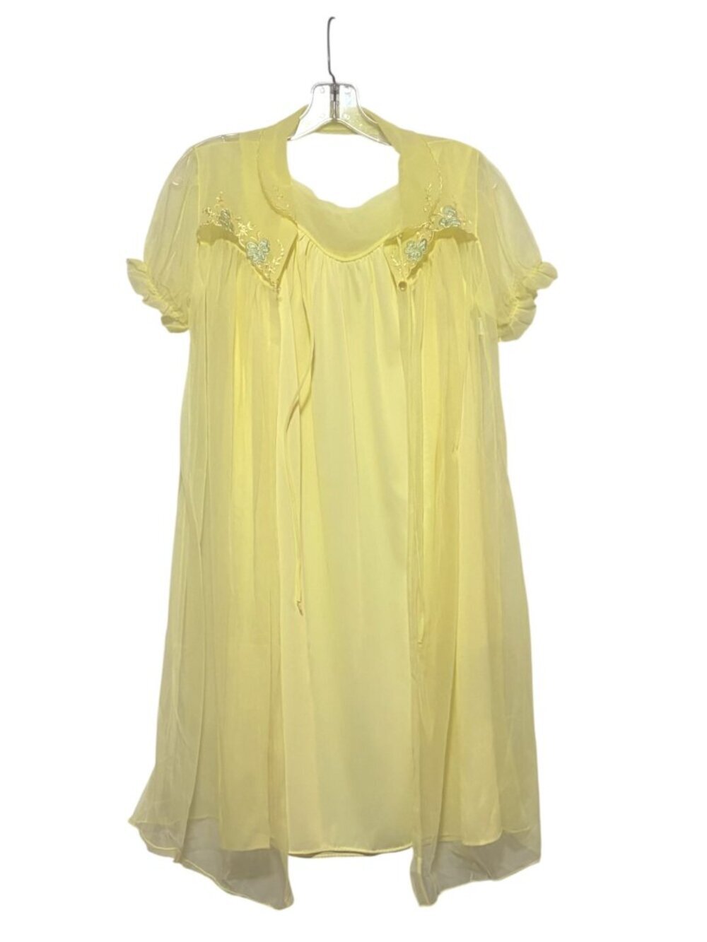 VTG 60s Grants Yellow Peignoir Set S Dollette Babydolle Embroidered Romantic